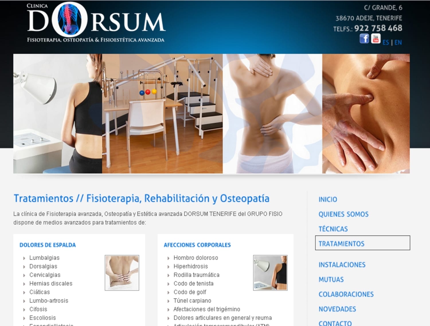 Web de la Clínica de Fisioterapia Dorsum en Tenerife